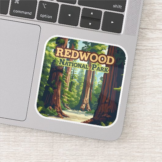 Redwood National Park California Tree Retro Sticker (Detail)