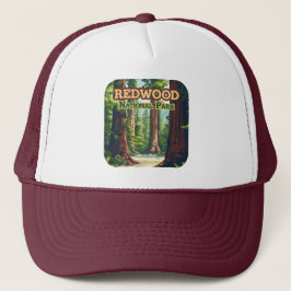 Redwood National Park California Tree Retro Trucker Pet