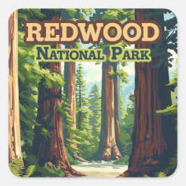 Redwood National Park California Tree Retro Vierkante Sticker
