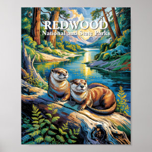 Redwood National Park Dieren Otters Van Gogh Stijl Poster