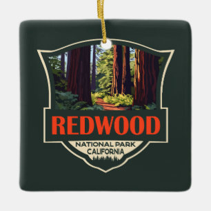 Redwood National Park Illustratie Retro Badge Keramisch Ornament