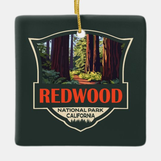 Redwood National Park Illustratie Retro Badge Keramisch Ornament (Voorkant)