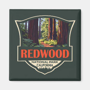 Redwood National Park Illustratie Retro Badge Magneet