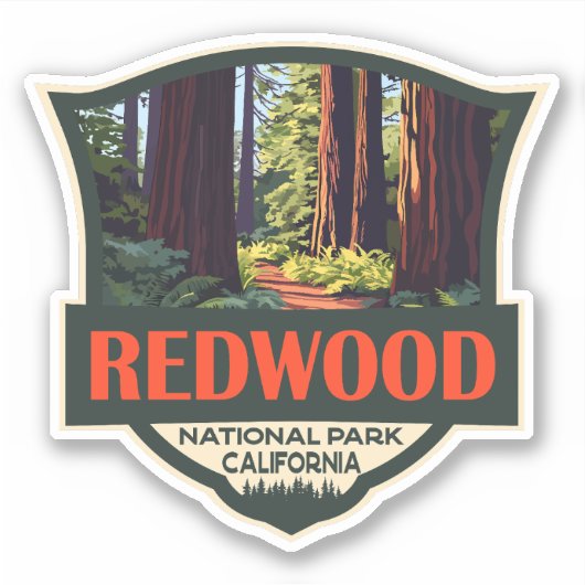 Redwood National Park Illustratie Retro Badge Sticker (Voorkant)