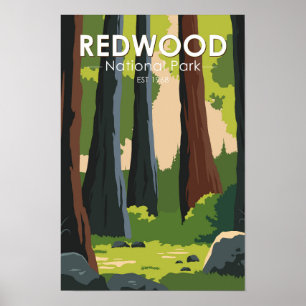 Redwood National Park Minimaal Vintage Poster