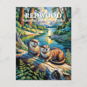Redwood National Park Otters Modern Van Gogh Briefkaart