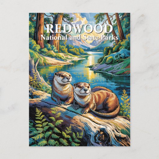 Redwood National Park Otters Modern Van Gogh Briefkaart (Voorkant)