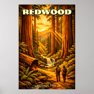 Redwood National Park Retro Art Deco Toerisme Poster