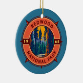 Redwood National Park Retro Compass Emblem Keramisch Ornament (Rechts)