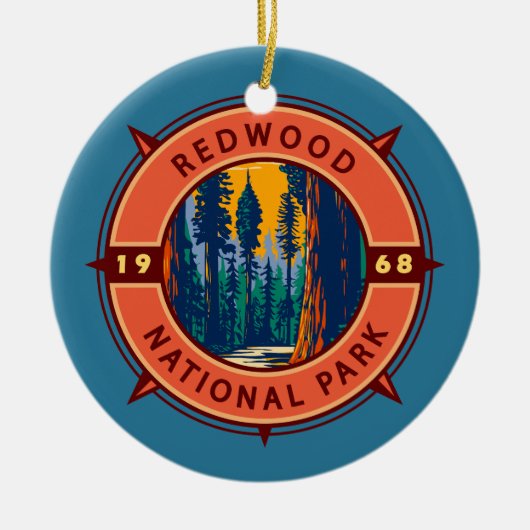 Redwood National Park Retro Compass Emblem Keramisch Ornament (Voorkant)