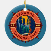 Redwood National Park Retro Compass Emblem Keramisch Ornament (Achterkant)