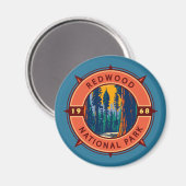 Redwood National Park Retro Compass Emblem Magneet (Voorkant / Achterkant)