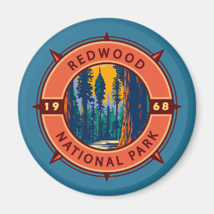 Redwood National Park Retro Compass Emblem Magneet