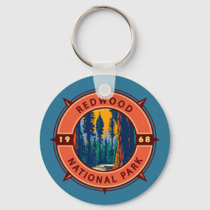 Redwood National Park Retro Compass Emblem Sleutelhanger