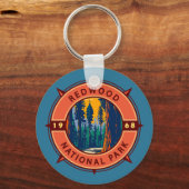 Redwood National Park Retro Compass Emblem Sleutelhanger (Voorkant)