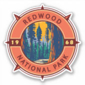 Redwood National Park Retro Compass Emblem Sticker (Voorkant)