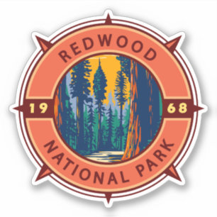 Redwood National Park Retro Compass Emblem Sticker