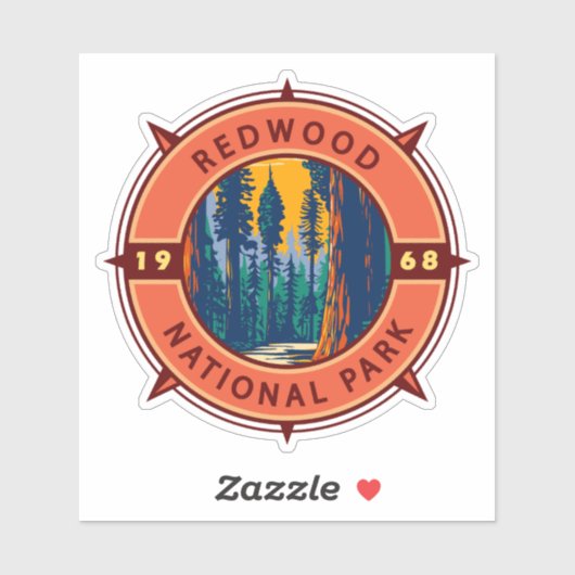 Redwood National Park Retro Compass Emblem Sticker (Vel)