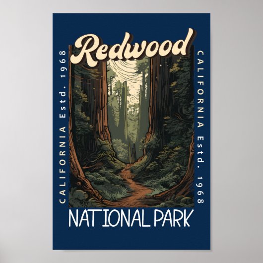 Redwood National Park Retro in nood Poster (Voorkant)