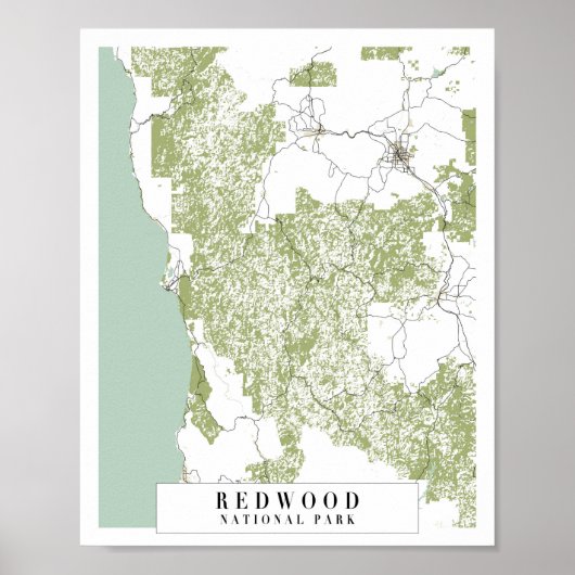 Redwood National Park Retro Street Map Poster (Voorkant)