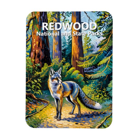 Redwood National Park Van Gogh Forest Fox Custom Magneet (Verticaal)