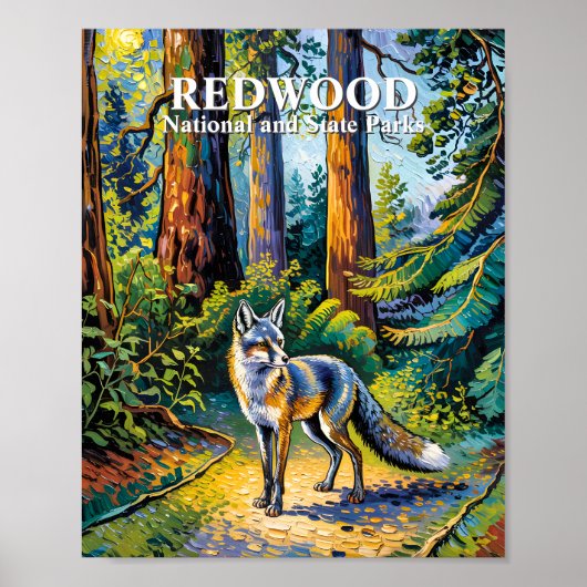 Redwood National Park Van Gogh Forest Fox Custom Poster (Voorkant)
