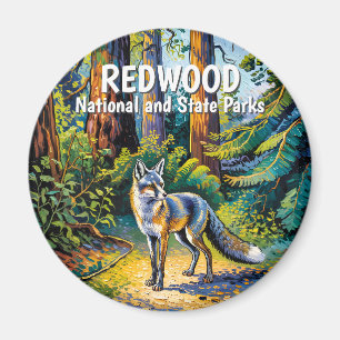Redwood National Park Vintage Bos Fox Wilde Dieren Magneet