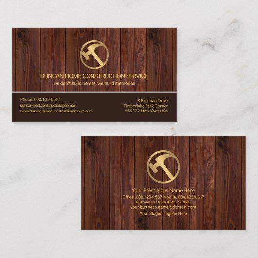 Redwood Timer Layers Hammer Handyman Carpenter Visitekaartje (Voorkant / Achterkant)