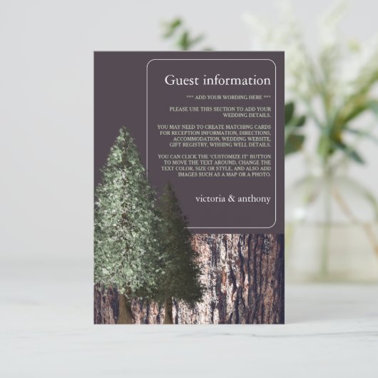 Redwoods & Bark, Rustiek huwelijksdetail Informatiekaartje (Staand voorkant)