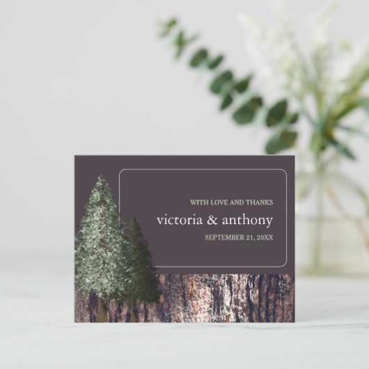 Redwoods & Bark, rustieke bruiloft dank u Briefkaart (Staand voorkant)