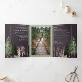 Redwoods & Bark, Rustieke bruiloft Drieluik Uitnodiging