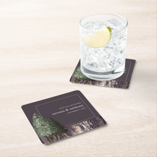 Redwoods & Bark, Rustieke bruiloft Kartonnen Onderzetters (Insitu)