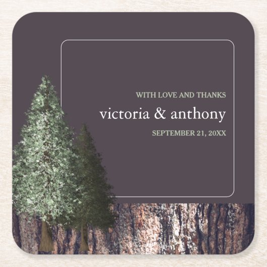 Redwoods & Bark, Rustieke bruiloft Kartonnen Onderzetters (Voorkant)