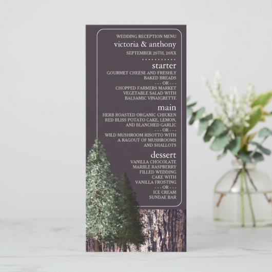 Redwoods & Bark, Rustieke bruiloft Menu (Staand voorkant)