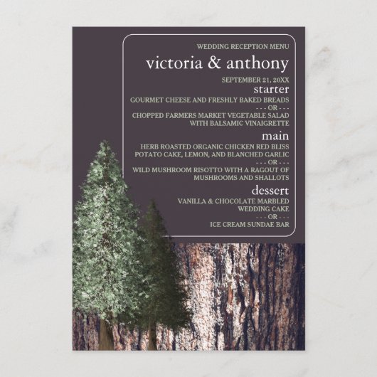 Redwoods & Bark, Rustieke bruiloft Menu (Voorkant)