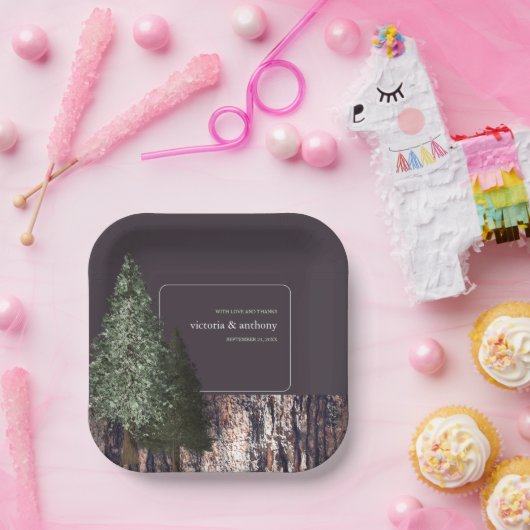 Redwoods & Bark, Rustieke bruiloft Papieren Bordje (Feest)