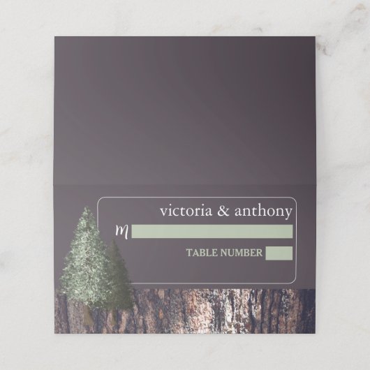Redwoods & Bark, Rustieke bruiloft Plaatskaartje (Buitenkant ongevouwen)