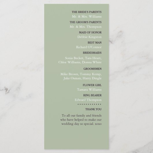 Redwoods & Bark, Rustieke bruiloft Programmakaart (Achterkant)