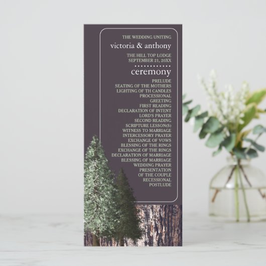 Redwoods & Bark, Rustieke bruiloft Programmakaart (Staand voorkant)