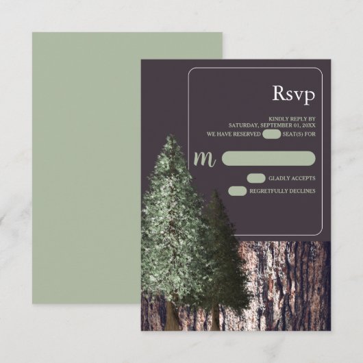 Redwoods & Bark, Rustieke bruiloft RSVP Kaartje (Voorkant / Achterkant)