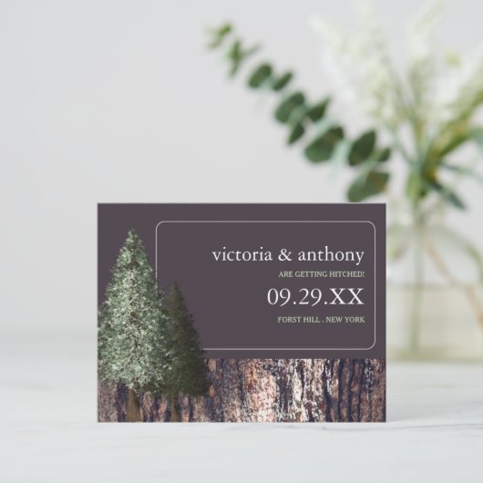 Redwoods & Bark, Rustieke bruiloft Save the Date Aankondigingskaart (Staand voorkant)