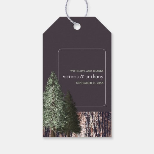 Redwoods & Bark, Rustieke huwelijksgunst Cadeaulabel (Voorkant)