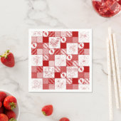 Redwork Stitched Flowers Quilt-Paper Napkins Servetten (Insitu)