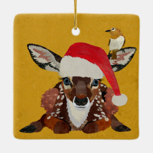 REE & GOUDEN VOGEL KERST KERAMISCH ORNAMENT