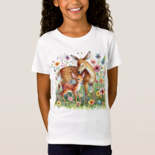 Ree, hert en kalf staand in wilde bloemen Kids  T-shirt