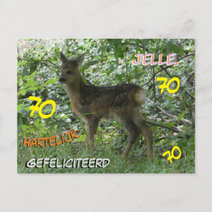 Ree in het bos. 70e verjaardag ansichtkaart briefkaart