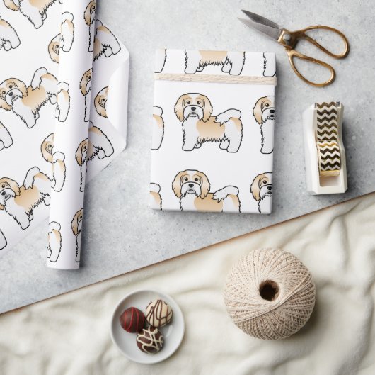 Reebruin En Witte Havanese Cartoon Hond Patroon Cadeaupapier (Crafts)