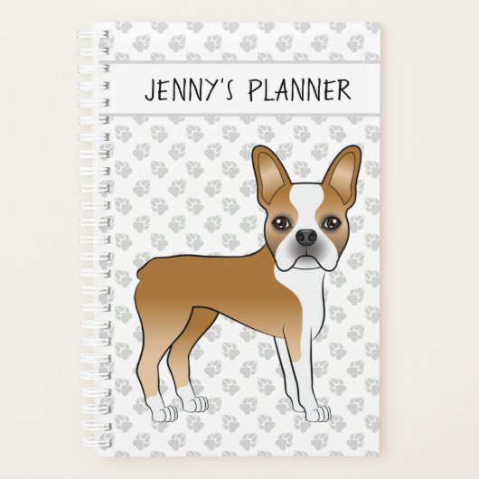 Reebruine Boston Terrier Schattige Cartoonhond & A Planner (Voorkant)