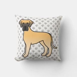 Reebruine Dog Cute Cartoon Hond & Pootafdrukken Kussen