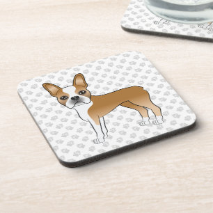 Reebruine En Witte Boston Terrier Cartoon Hond & P Bier Onderzetter